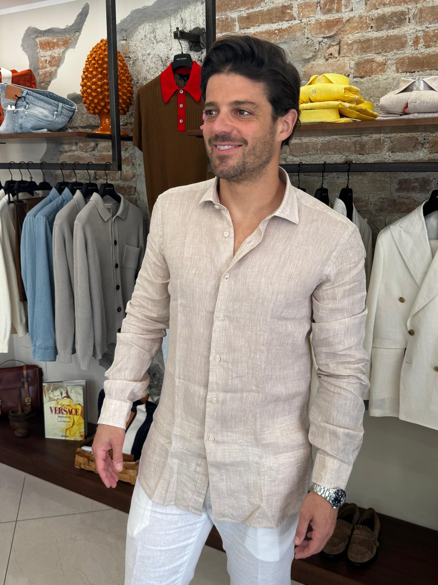 BRANCACCIO CAMICIA IN LINO BEIGE