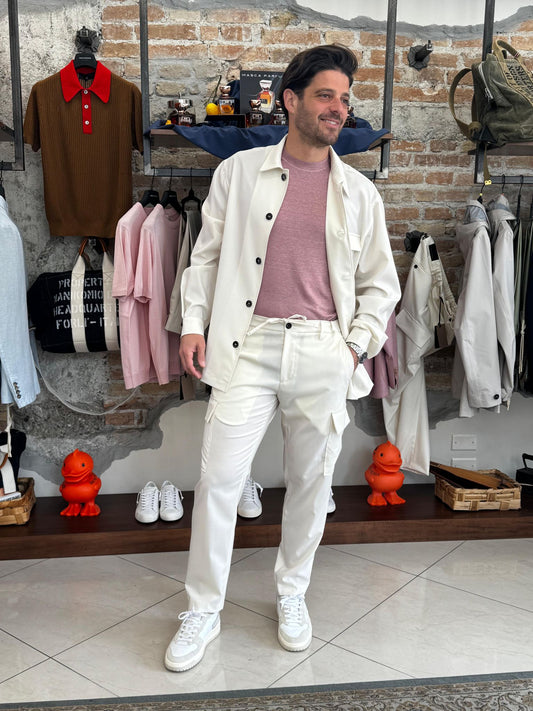 MICHELE CARBONE PANTALONE CARGO CON COULISSE PANNA