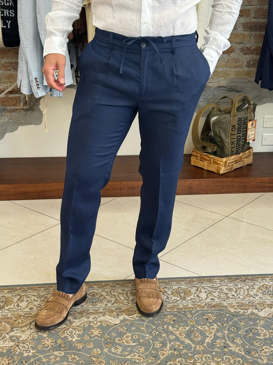 MICHELE CARBONE PANTALONE COULISSE IN LINO BLU